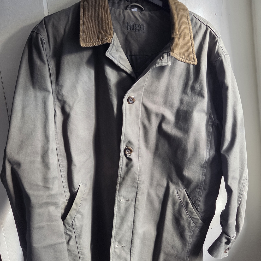 TOGA Men's Gray Trench Coat with Brown Collar